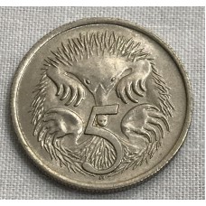AUSTRALIA 1966 . FIVE 5 CENTS COIN . ECHIDNA . LONDON DIE . FROM MINT ROLL